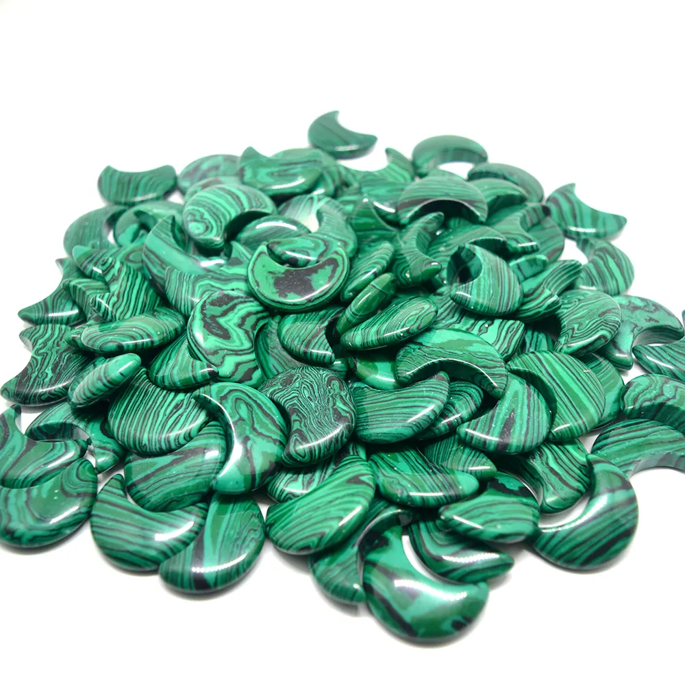 Discount sale wholesale bulk 2022 tumbled natural carved healing stones for moon shaped crystals used to crystal decor Malachite