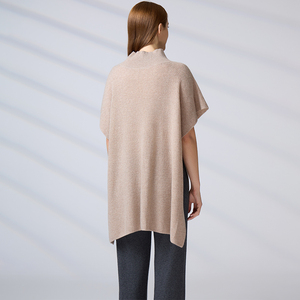 Poncho châle en cachemire pour femme, col roulé, manches chauve-souris, tricot minimaliste couleur unie, coupe longue et ample, chaud pour l'hiver, vente en gros - Product Image 5