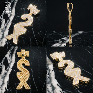 Pass Diamond <b>Tester</b> Vvs Moissanite 3D Vertical Letter Pendant Men Custom Iced Out Round Diamond Initial Name Pendant Jewelry - Product Image 2