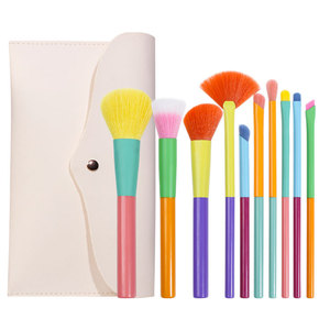 ชุดแปรงแต่งหน้าขนสังเคราะห์ 10 ชิ้น สีสันสดใส ด้ามไม้ หัวแปรงอะลูมิเนียม สำหรับโกนหนวดและแต่งหน้า ชุดเครื่องสำอางแบบกำหนดเอง - Product Image 3