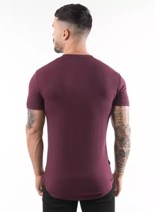 Men's Oversize Gym T-Shirt <b>Maroon</b> Cotton & Fleece Sports Training <b>Top</b> Washed Knitted with Digital Custom Logo OEM Supply - Product Image 2