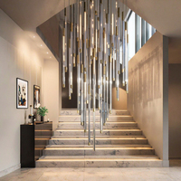 Lustre d'escalier en aluminium de style moderne à hauteur réglable, logo imprimé en 3D, luminaire rectangulaire pour plafond, lumières blanc chaud