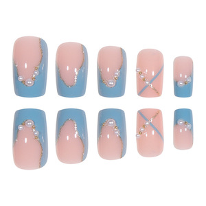 24 <span class=keywords><strong>Uñas</strong></span> Postizas <span class=keywords><strong>Cortas</strong></span> y Elegantes de ABS, Venta al por Mayor de Fábrica, Lindas <span class=keywords><strong>Decoraciones</strong></span> de Perlas y Diamantes de Imitación <span class=keywords><strong>para</strong></span> <span class=keywords><strong>Uñas</strong></span> Artificiales - Product Image 2