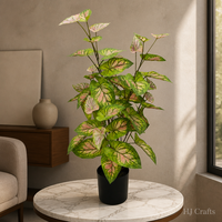 Plante artificielle de patate douce variegée de 60 cm de haut, feuillage réaliste vert et blanc, fausse plante en pot pour villa et hôtel