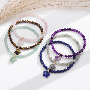 4mm Elastic <b>Stretch</b> Bohemian Style Natural Gemstone Star Charm Pendant <b>Bracelet</b> 6-8mm Bead Size Custom OEM Gift Jewelry Boutique - Product Image 1