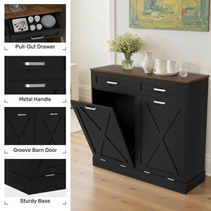 Armoire à poubelle à double ouverture, 2 x 10 gallons, armoire de recyclage des déchets cachée avec tiroirs escamotables, support de poubelle - Product Image 2