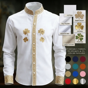 <span class=keywords><strong>Chemise</strong></span> décontractée pour <span class=keywords><strong>homme</strong></span> à manches longues, à simple boutonnage, à motif floral, avec motif trèfle 3D doré islamique en tricot, haut de <span class=keywords><strong>luxe</strong></span> tendance, <span class=keywords><strong>chemise</strong></span> de conception modeste - Product Image 1