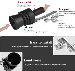 Punta de escape universal de acero inoxidable pulido espejo negro y plateado con silbato de sonido turbo para coche - Product Image 2