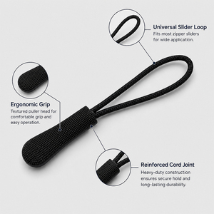 Custom Non <b>Lock</b> <b>Zipper</b> Sliders Braided Rope Pull Handles Nickel Free Plastic <b>Zipper</b> Pullers <b>for</b> Bags Luggage Clothing - Product Image 3