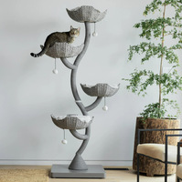 Boîtier de litière avec arbre à chat Maison de chat en bois Meuble de litière pour chat caché avec griffoir