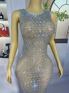 Блестящее платье с бантом и стразами, длиной до колен, с завышенной талией, женское, сексуальное, из прозрачной сетки, для дня рождения, торжественных мероприятий, вечерних выходов, выпускных вечеров, размеры XS/XL - Product Image 5