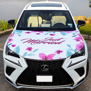 Funda para Capó de Coche con Bandera, Decoración para Bodas, Funda para Capó con Impresión por Sublimación 120x150cm, Bandera Personalizada para Capó de Coche 'Acabamos de Casarnos' - Product Image 2