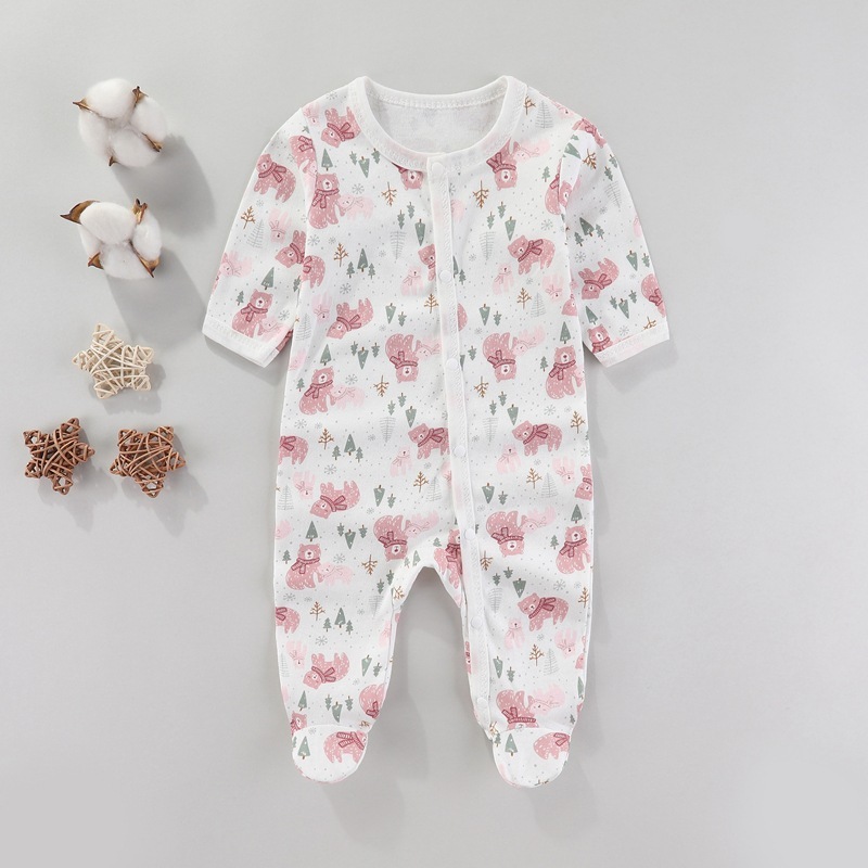 [Combinaison intégrale en coton pour bébé] motif ours rose