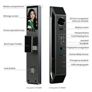 Serrure de porte intelligente à reconnaissance faciale en gros, sans clé, avec carte à puce, carte mémoire et clé de secours pour portes en aluminium - Product Image 4