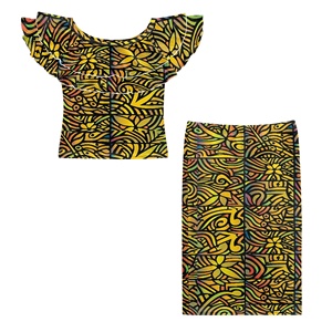 Conjunto de Vestido de <span class=keywords><strong>Dos</strong></span> <span class=keywords><strong>Piezas</strong></span> con Estampado Tradicional Dorado <span class=keywords><strong>para</strong></span> Mujer, Blusa con Volantes <span class=keywords><strong>para</strong></span> Verano, Estilo Casual <span class=keywords><strong>para</strong></span> Diario o Vacaciones - Product Image 2