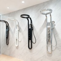Ensemble de douche de pluie pour salle de bain blanc avec robinets électriques cascade à poignée unique, barre coulissante, en laiton, avec cartouche céramique, jet de massage doux