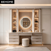 Armoire de maquillage intégrée sur mesure avec miroir LED et tiroirs de rangement pour chambre à coucher, appartement, villa, hôtel, projet