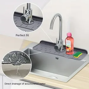 1 pièce Tapis de protection d'évier en silicone rectangulaire 37x14cm, anti-goutte, anti-éclaboussures, antidérapant, écologique, pliable, pour salle de bain - Product Image 4