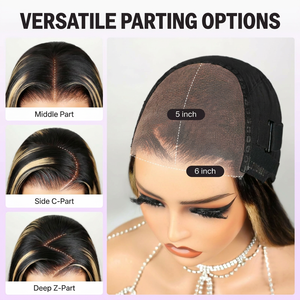 Peluca de encaje frontal sin pegamento 6x5 de 20 pulgadas, pre-arrancada, pre-cortada, 220% de densidad, con reflejos decolorados, lisa, <span class=keywords><strong>balayage</strong></span> natural - Product Image 5