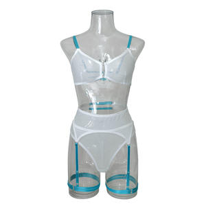 Conjunto de Lencería Sexy de 3 Piezas para Mujer Adulta, <span class=keywords><strong>Sujetador</strong></span> y Bragas Transparentes de Malla con Liga - Product Image 5