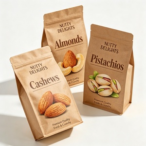 Sacs alimentaires biodégradables en papier kraft PLA avec fermeture éclair et fenêtre transparente, personnalisables avec logo, pour snacks, biscuits, noix, emballage alimentaire - Product Image 2