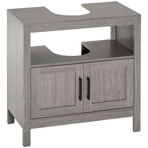 Meuble de salle de bain gris sur pied avec 2 portes et étagère ouverte - Product Image 1