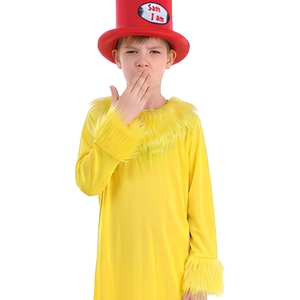 Costume de haute qualité pour enfants, Dr Seuss, personnage du livre d'histoires <span class=keywords><strong>Green</strong></span> <span class=keywords><strong>Eggs</strong></span> <span class=keywords><strong>and</strong></span> <span class=keywords><strong>Ham</strong></span>, chapeau rouge, tunique jaune, Halloween pour enfants - Product Image 4