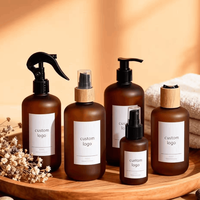 Botol Plastik PET Amber 60ml 120ml 250ml 500ml dengan Pompa Hitam, Sablon Logo Kustom untuk Sampo dan Serum