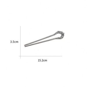 Horquilla de Pelo Metálica en Forma de U para Mujer, Estilo Chino, con Perlas y Hojas, Accesorios para Peinado - Product Image 6