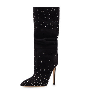 รองเท้าบูทแฟชั่นสไตล์ตะวันตกสำหรับผู้หญิง ประดับหมุด ดีไซน์ย่นๆ สำหรับฤดูหนาวและฤดูใบไม้ร่วง ความยาวระดับน่อง - Product Image 4