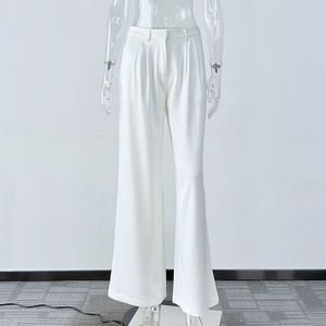 Enyami Streetwear semplici <span class=keywords><strong>pantaloni</strong></span> a vita alta <span class=keywords><strong>bianchi</strong></span> puri <span class=keywords><strong>pantaloni</strong></span> a gamba larga da lavoro Casual da ufficio <span class=keywords><strong>pantaloni</strong></span> a pieghe <span class=keywords><strong>larghi</strong></span> da <span class=keywords><strong>donna</strong></span> - Product Image 3