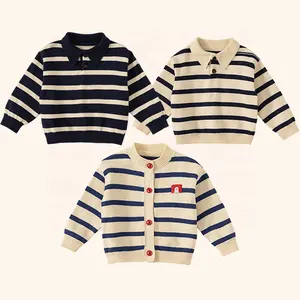 spring autumn kids sweater 2023 striped knitted cardigan and Polo pullover baby knit sweater for kids toddler boys girls wear