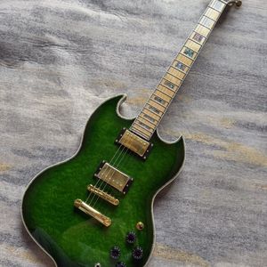 Chitarra Elettrica SG a <span class=keywords><strong>6</strong></span> Corde in Mogano Figurato Verde, Corpo Solido, Tasti e Pickup Humbucker per Pratica ed Esibizioni - Product Image 3