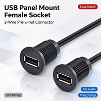Connecteur USB 2.0 femelle à montage sur panneau LN-020 avec câble 2 broches, prise USB ronde étanche pour voiture, camping-car, moto, projet de câblage DIY
