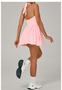 Robe de tennis tendance 2026 pour <span class=keywords><strong>femme</strong></span>, col halter, <span class=keywords><strong>avec</strong></span> <span class=keywords><strong>short</strong></span> <span class=keywords><strong>intégré</strong></span> et poches, coussinets de poitrine amovibles, vêtements de sport athlétiques - Product Image 4