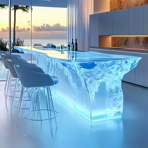 Comptoir de bar en cristal translucide sur mesure de luxe, rétroéclairé par LED, en résine acrylique transparente, îlot de cuisine <span class=keywords><strong>pour</strong></span> hôtel, maison, villa - Product Image 1