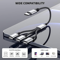 Répartiteur de câble USB C mâle à trois USB femelle Audio et charge Type C à 3 Type a 2.0 Port Multi Hub Tresse Blindage