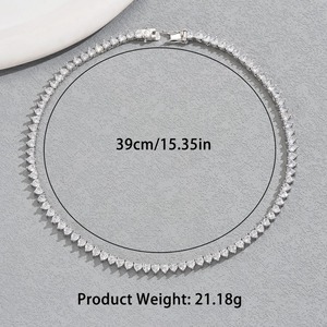 Fashionable Diamond Stud Choker <b>Necklace</b> For Women Party Jewelry Silver Tone Chain Elegant Neckwear Accessory - Product Image 4