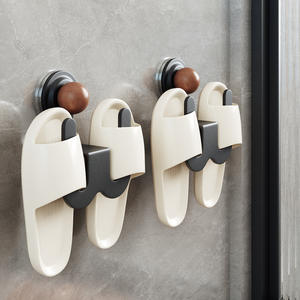 Porte-pantoufles mural en forme de U, blanc laiteux et noir, capacité de 2 à 3 paires, organisateur de rangement pour salle de bain, crochet de fixation - Product Image 1