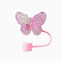 Moioco Papillons jetables en silicone anti-éclaboussures pour pailles, capuchons de protection de 10 mm pour accessoires de bar (30 et 40 oz, rose)