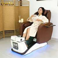 Fauteuil de pédicure inclinable luxueux avec lampe LED et système de jets sans tuyau pour salon de manucure, spa, salon de beauté