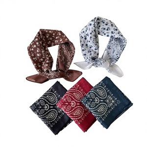 Foulard carré en coton et lin de 58 cm, motif cachemire, léger, pour femme, accessoire de cou, vente en gros - Product Image 3