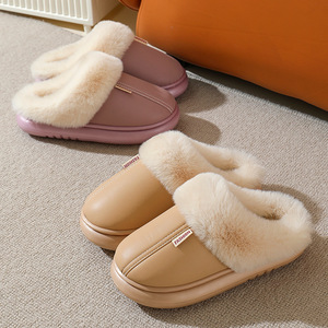 Pantofole invernali alla moda foderate di pelliccia impermeabili calde pantofole in pelle tinta unita nuove - Product Image 2