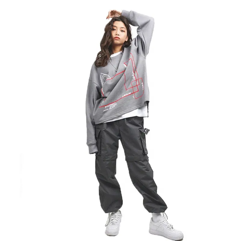 100% Cotton Oversized Terry Gray Crewneck hoodies sweatshirts for women