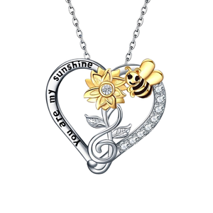 Collana Girasole 'You Are My Sunshine' <span class=keywords><strong>per</strong></span> Figlia e <span class=keywords><strong>Mamma</strong></span>, Ciondolo a Cuore con Ape, Gioiello Affascinante, <span class=keywords><strong>Regalo</strong></span> <span class=keywords><strong>per</strong></span> il Compleanno o l'Anniversario - Product Image 1
