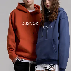 Sweatshirt pullover bertudung katun Logo kustom kualitas tinggi hoodie Pria hoodie ukuran besar bulu domba berat premium