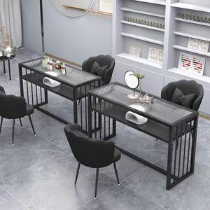 Nouvelle table à ongles de luxe moderne 2026, en marbre et fer, avec plateau en verre, modèles simple, double, triple et économique - Product Image 5