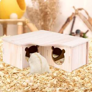 บ้านหนูแฮมสเตอร์ไม้ วิลล่าสองชั้น สีธรรมชาติ รังสัตว์เลี้ยงอเนกประสงค์สำหรับสัตว์ขนาดเล็ก รูปทรงสี่เหลี่ยมผืนผ้า - Product Image 4