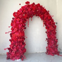 MSFAME Fleurs artificielles Décoration d'entrée Fond de mariage Hortensia Soie Rose rouge Arche de fleurs Toile de fond