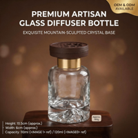 Bouteille diffuseur en verre avec fond gaufré montagne, vide et rechargeable, pour huiles aromatiques, idéale pour la maison, l'hôtel, le spa, les mariages
